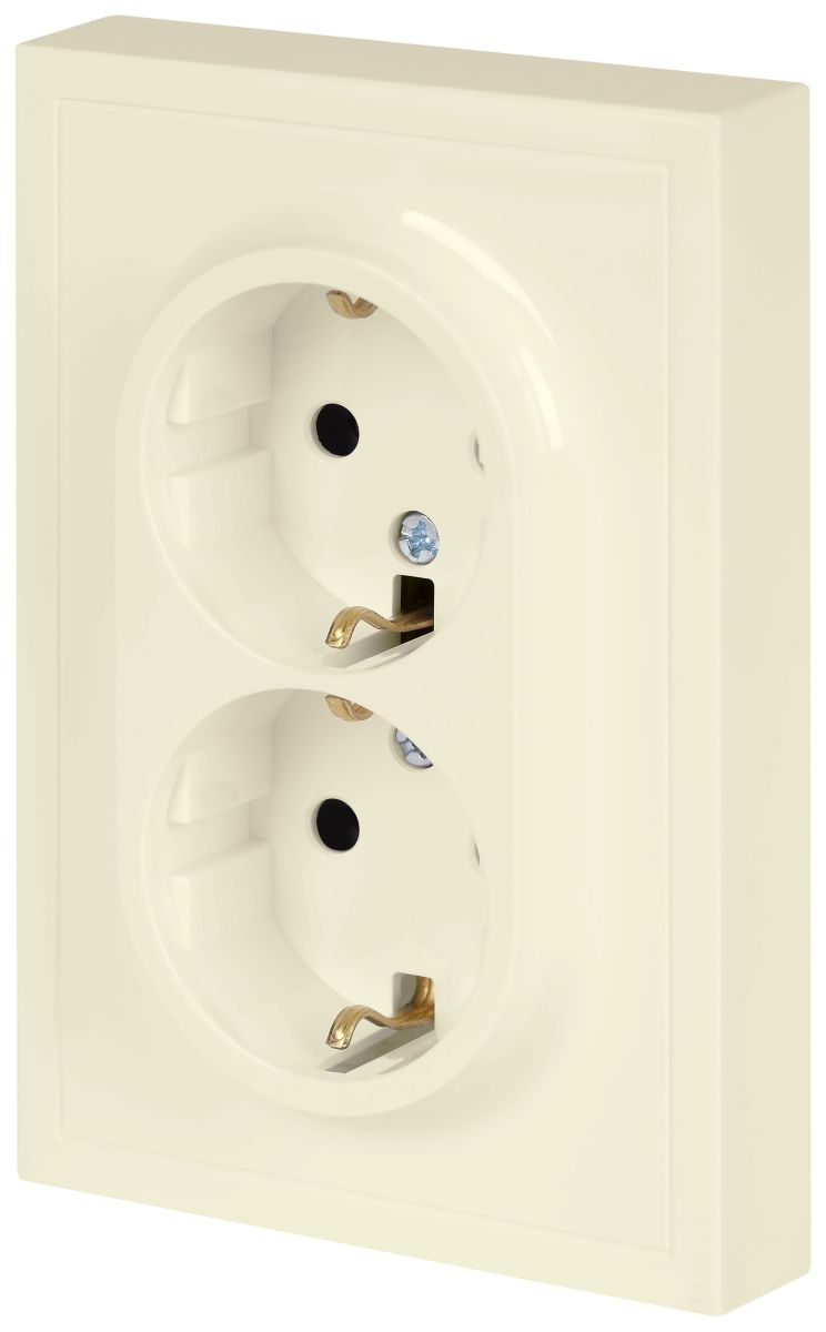 Розетка Эра Galaxy 15-2105-02 с заземлением двойная 2X2P+E Schuko со шторками IP20 16А-250В слоновая кость Б0070699