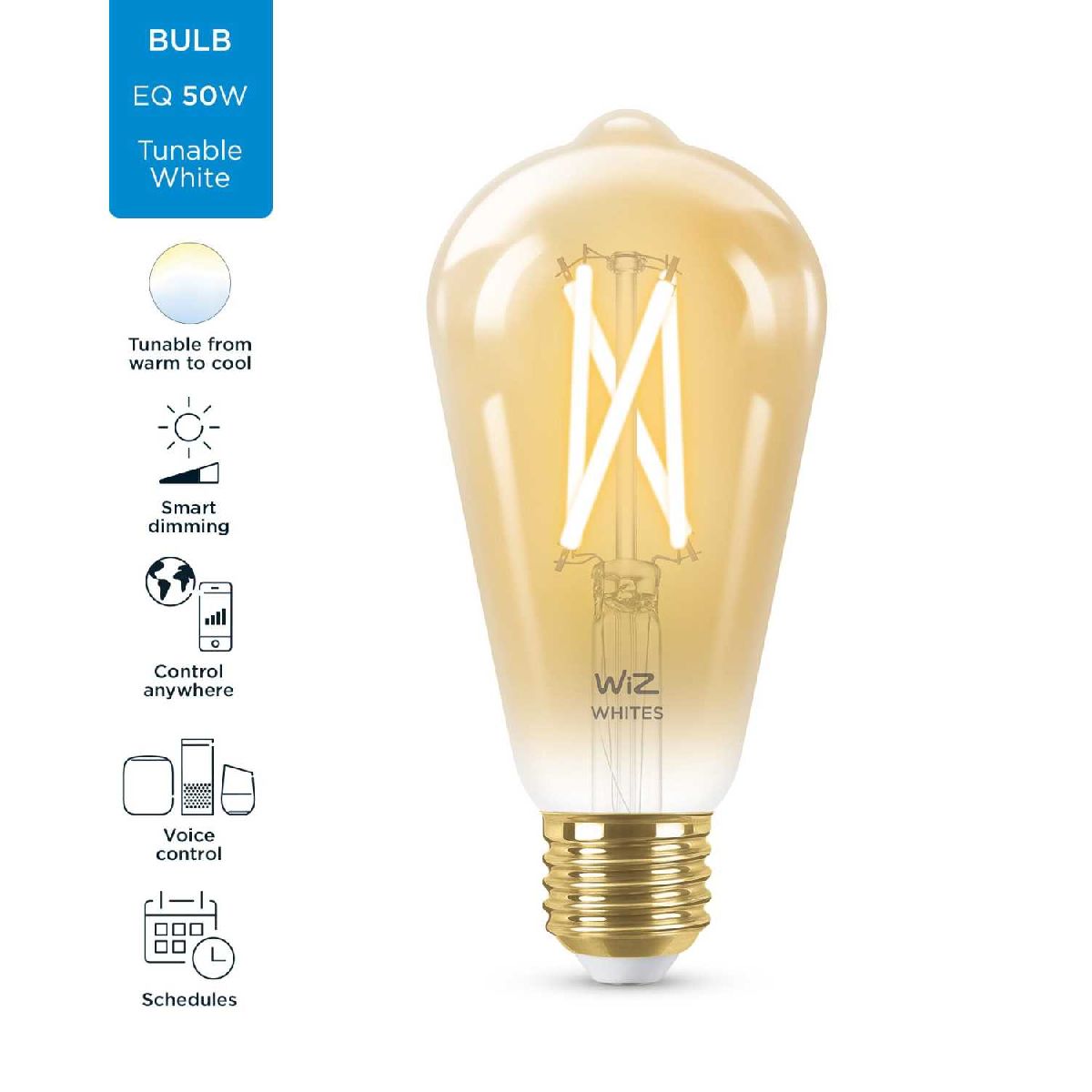 Умная светодиодная лампа Wiz Wi-Fi BLE50WST64E27920-50Amb1PF/6 E27 7W 2000/5000K 929003018701