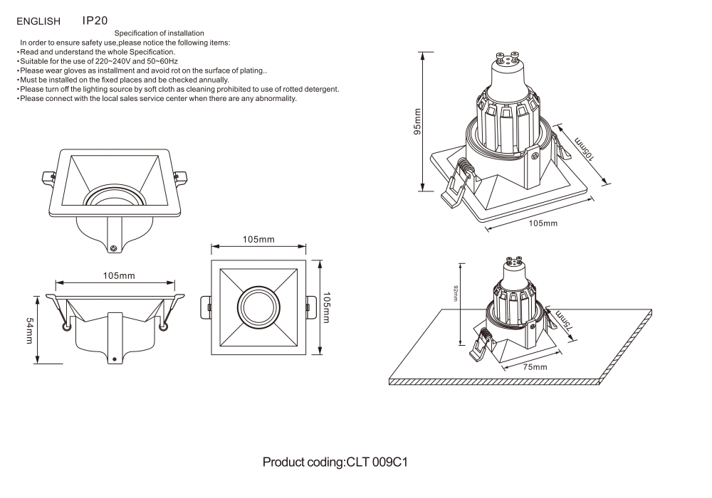 Встраиваемый светильник Crystal Lux CLT 009 CLT 009C1 WH