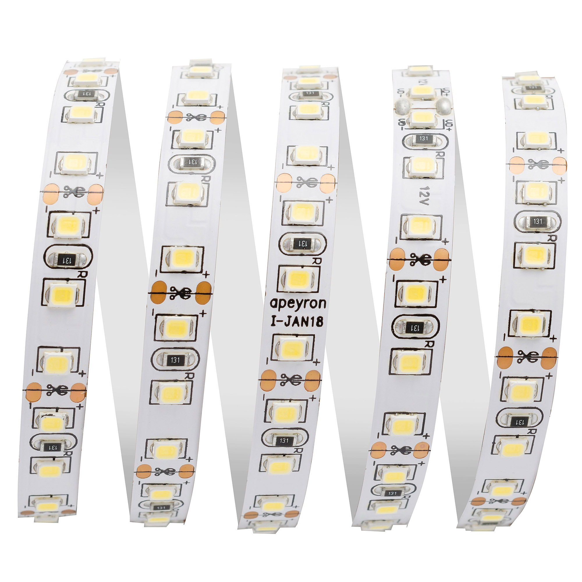 Светодиодная лента Apeyron 12В СТ 9,6Вт/м smd3528, 120д/м IP20 600Лм/м 5м 4000К 00-143