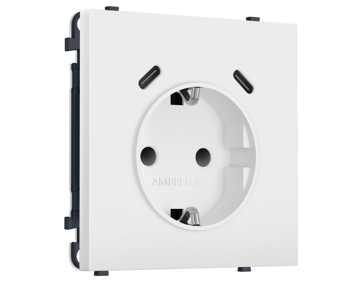 Комплект механизма электрической розетки SIGMA Белый мягкое касание 2USB С+C 20W Ambrella Volt MS830510 (SP8305, PR165)