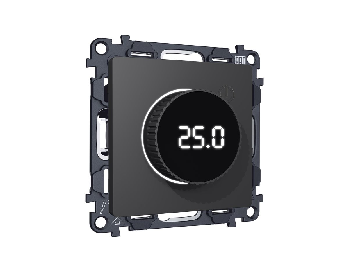 Комплект мех-ма термор-ра с цифровым дисплеем с подсветкой и датчиком для теплого пола Alfa Графит мягкое касание Quant Ambrella Volt MA905810 (AP9058, VM1385)