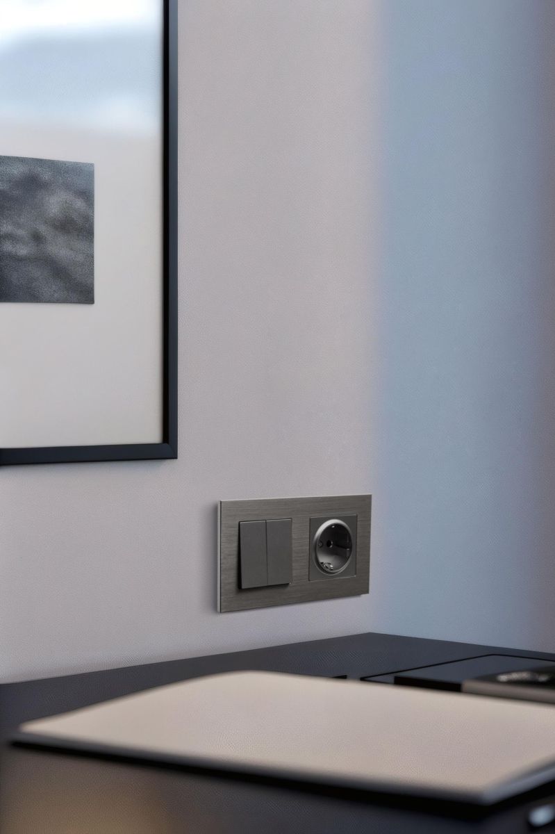 Выключатель кнопочный 2-клавишный 10А/250В, изогнутый, серый Kollinger REA-R-011GY для Aspekt, Eleganz, Reflex