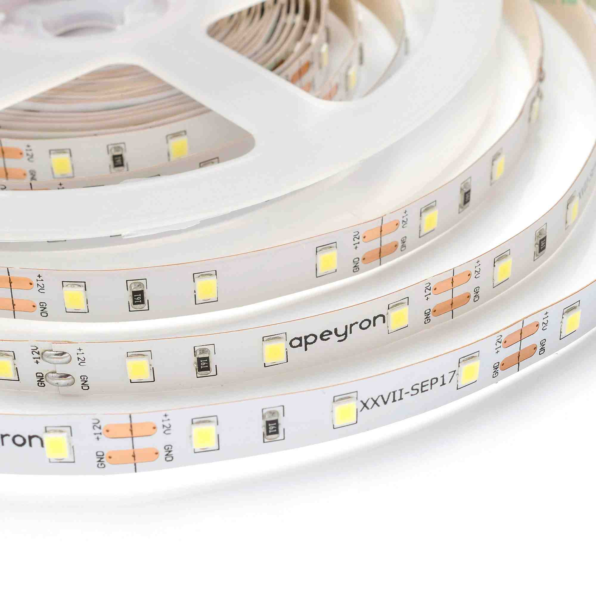 Светодиодная лента Apeyron 12В СТ 4,8Вт/м smd3528, 60д/м IP20 280Лм/м 3м 6500К 206BL