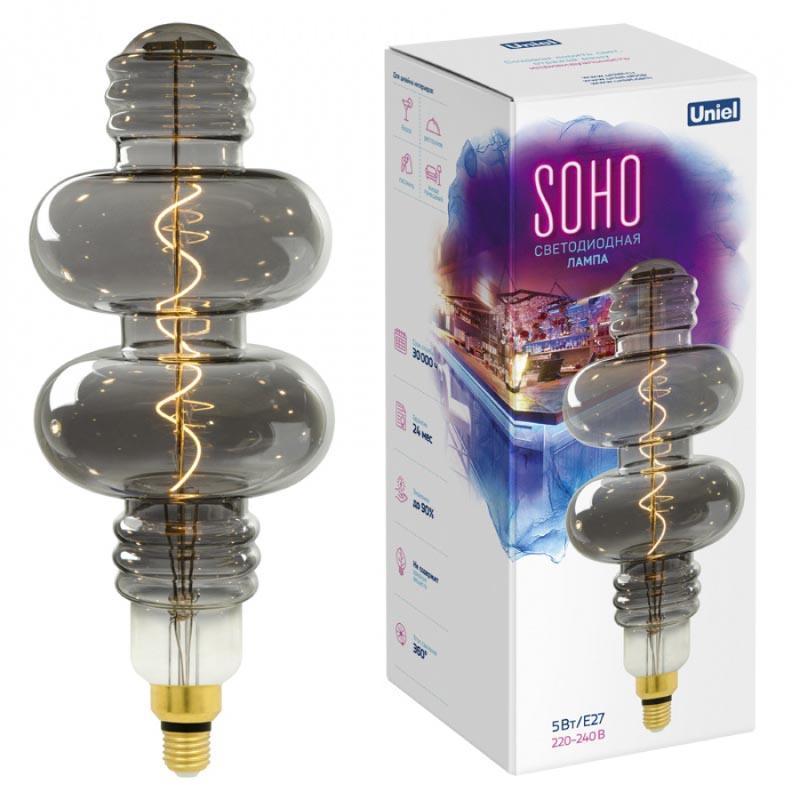 Лампа светодиодная филаментная (UL-00005922) Uniel E27 5W 2250K серая LED-SF42-5W/Soho/E27/CW Chrome/Smoke GLS77CR