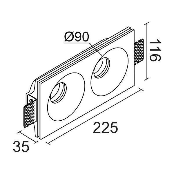 Встраиваемый гипсовый светильник ledron LUMI SQ2 116x225 D90 00000019475