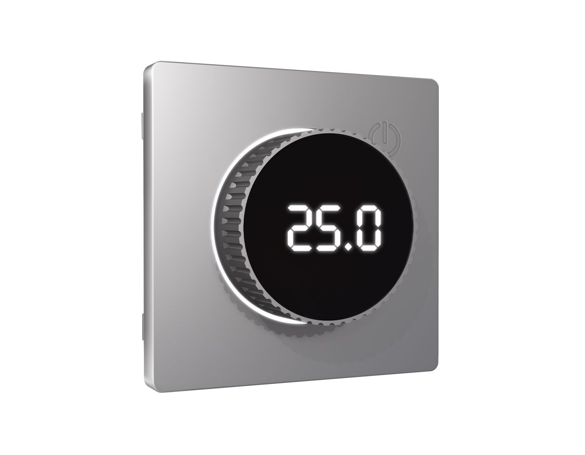 Лицевая панель Alfa (Сталь матовый) для терморегулятора теплого пола с цифровым дисплеем Quant Ambrella Volt AP5058