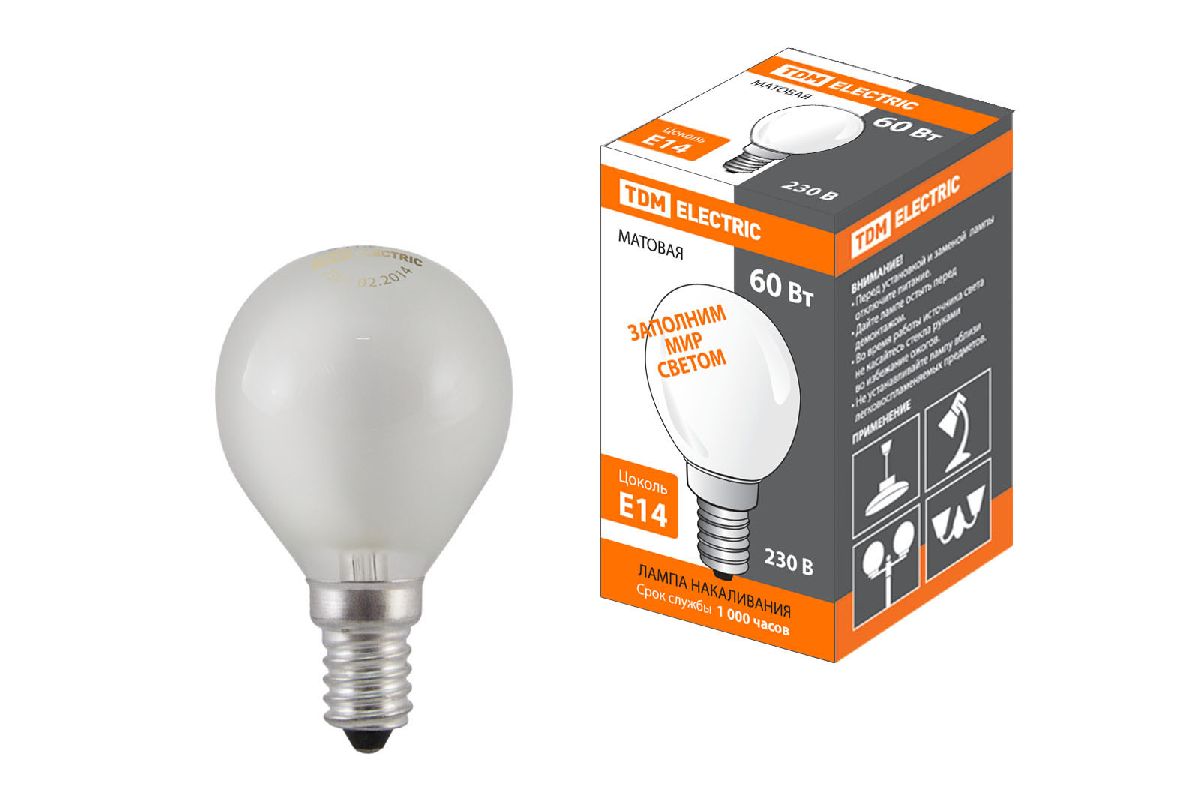 Лампа накаливания TDM Electric Е14 60W матовая SQ0332-0007