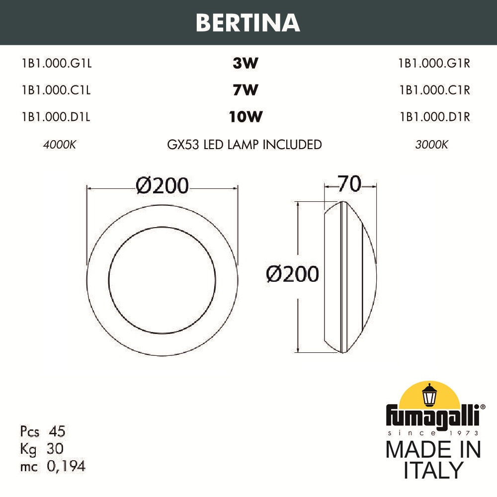 Уличный потолочный светильник Fumagalli Bertina 1B1.000.000.AYG1L