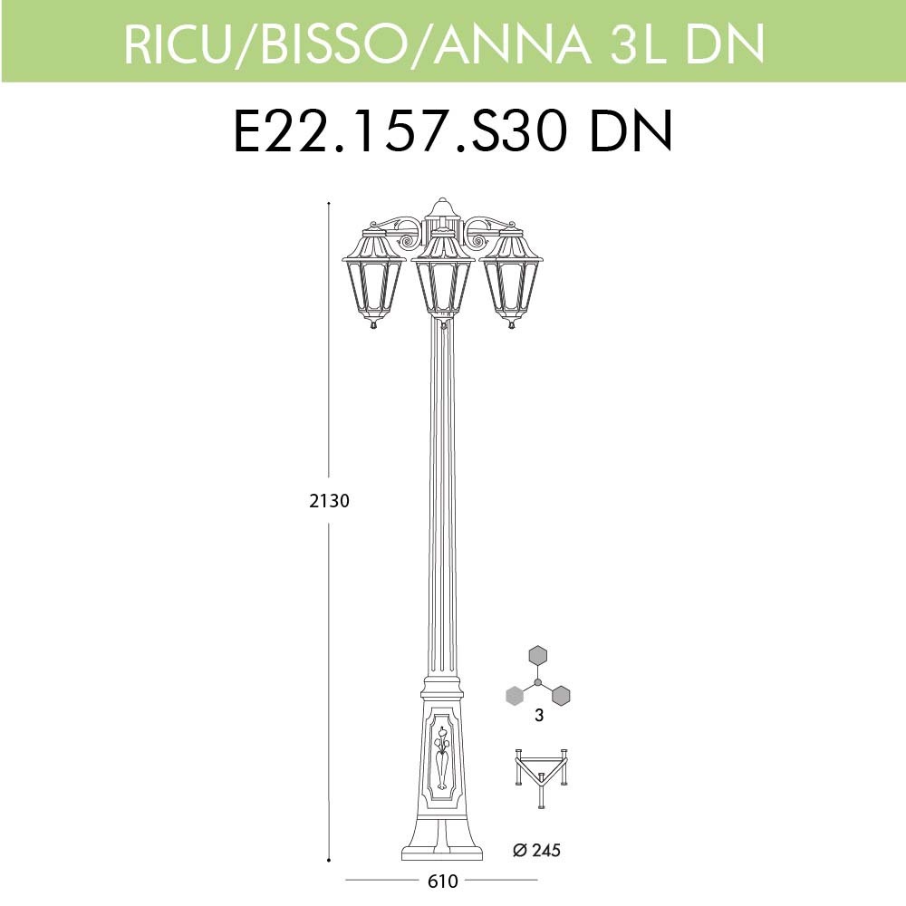 Уличный фонарь Fumagalli Ricu Bisso/Anna 3L Dn E22.157.S30.BXF1RDN