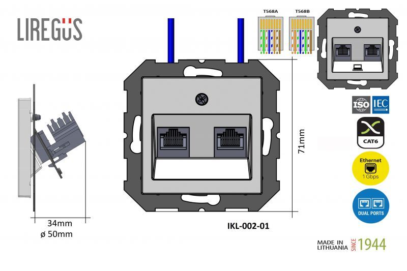 Розетка компьютерная (2хRJ45) Liregus Retro 29-236
