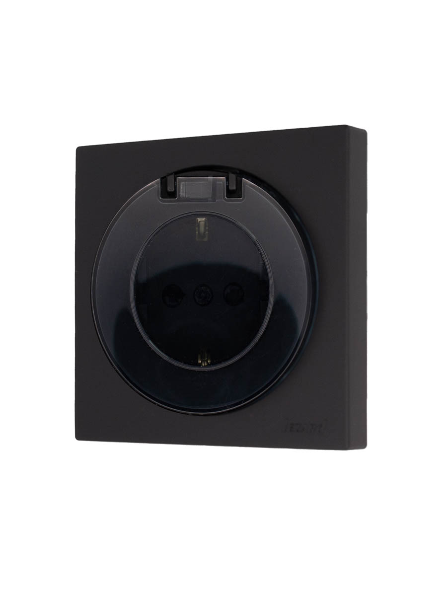 Розетка с/з с крышкой ПБТ чёрный бархат Lezard Osen 743-4288-123B