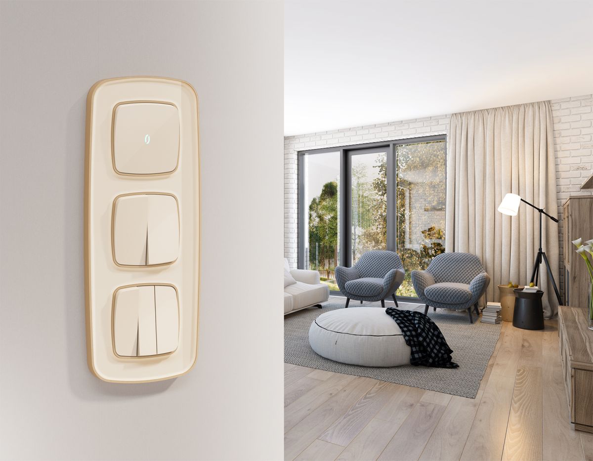 Комплект механизма 2-клавишного перекрестного выключателя Ambrella Volt 10A-250V OMEGA MO303030 Бежевый глянец QUANT (OP3030, VM125)