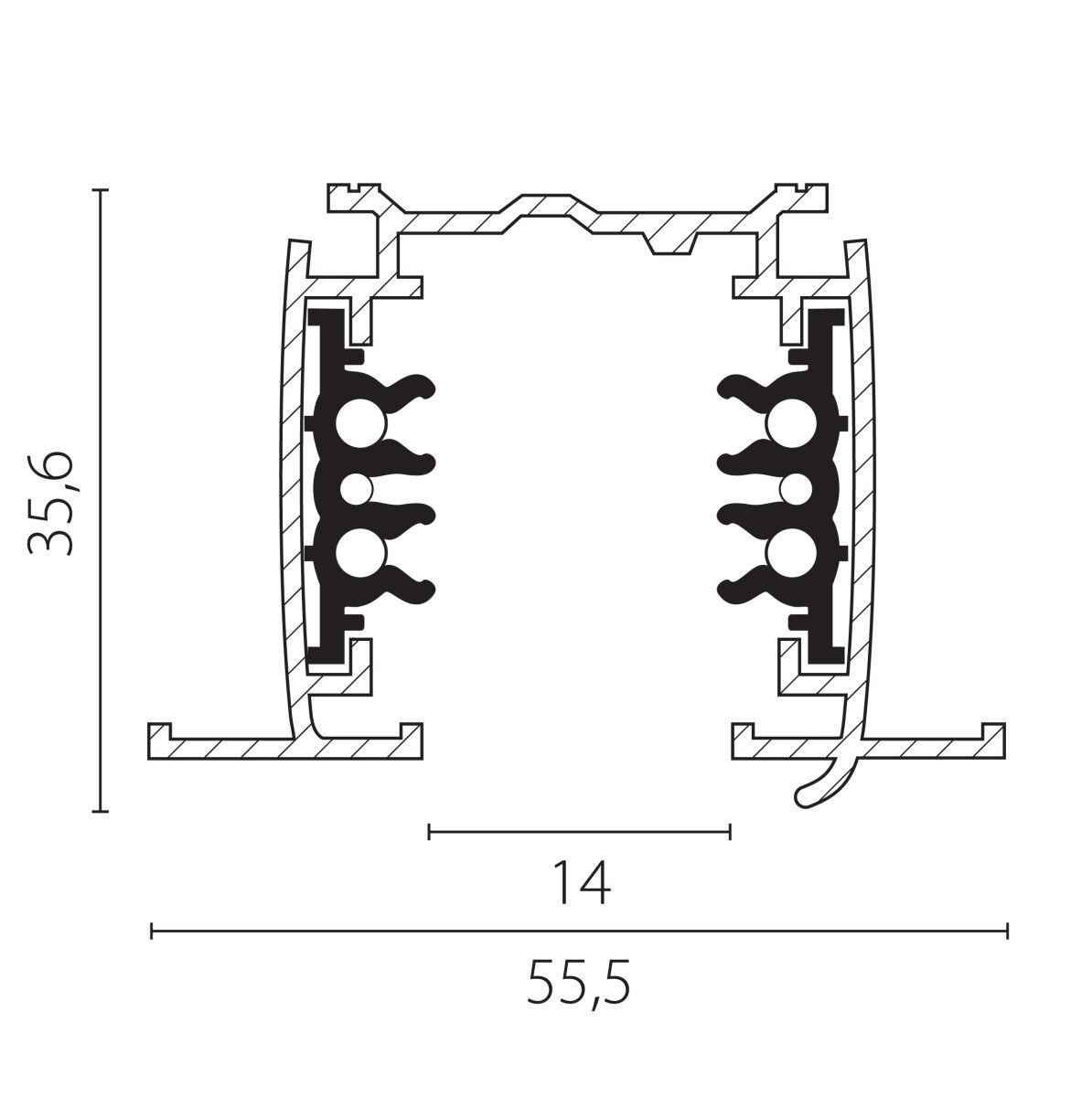 Шинопровод шестиконтактный встраиваемый трехфазный со стыковочными пазами, 2м Lightstar Quattro/DALI/ 503028-R-DALI