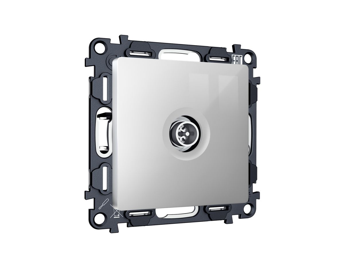 Комплект механизм TV розетки оконечной экранированной 5-1000MHz 3dB Alfa Серебро глянец Quant Ambrella Volt MA413005 (AP4130, VM199)