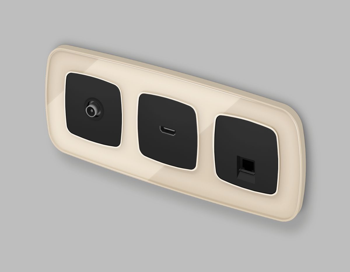 Комплект механизма компьютерной розетки Ambrella Volt RJ-45 (8P8C) CAT6A экранированной с автоматической защитной шторкой OMEGA MO812005 Черный матовый QUANT (OP8120, VM185)