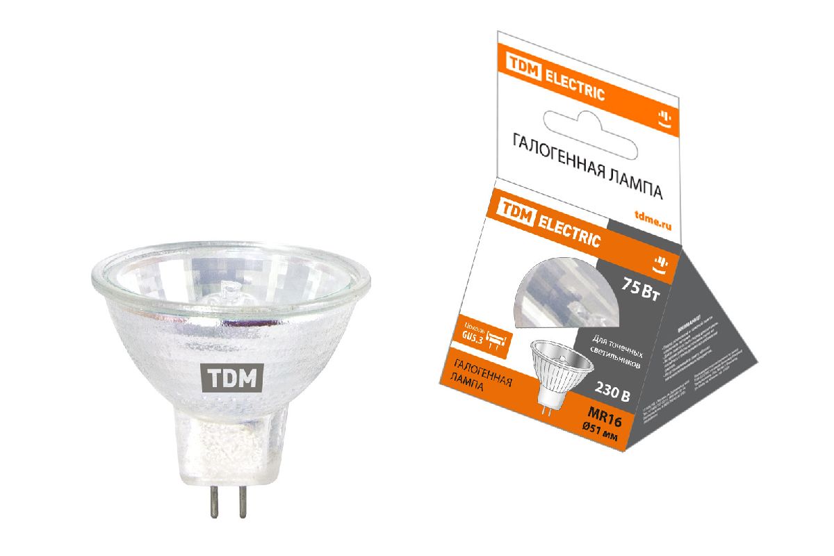 Лампа галогенная TDM Electric GU5.3 75W 3000K прозрачная SQ0341-0073