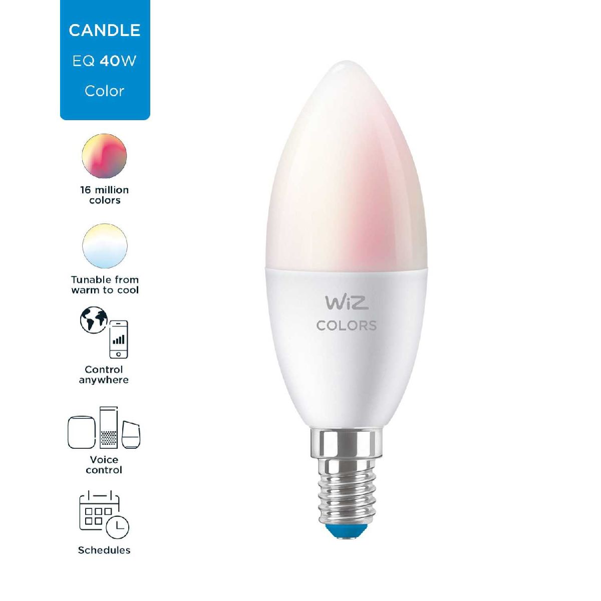 Умная светодиодная лампа Wiz Wi-Fi BLE40WC37E14922-65RGB1PF/6 E14 4,9W 2200/6500K 929002448802
