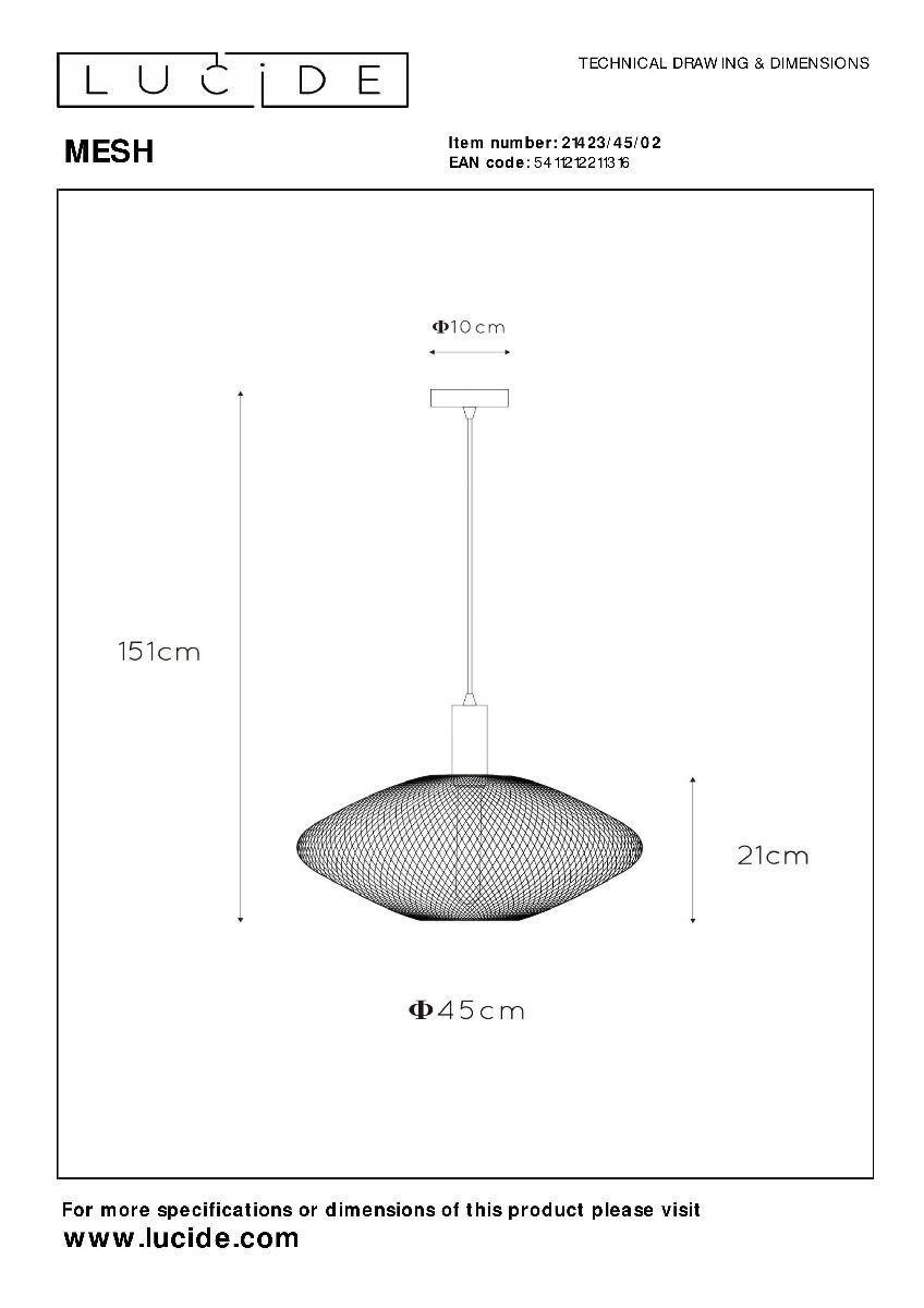 Подвесной светильник Lucide Mesh 21423/45/02