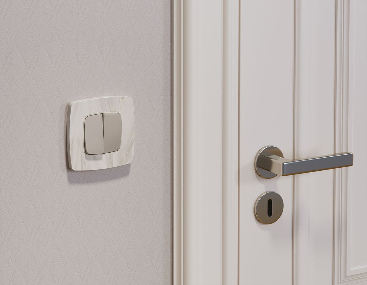 Комплект механизма 2-клавишного перекрестного выключателя Ambrella Volt 10A-250V OMEGA MO363030 Серо-бежевый матовый QUANT (OP3630, VM125)