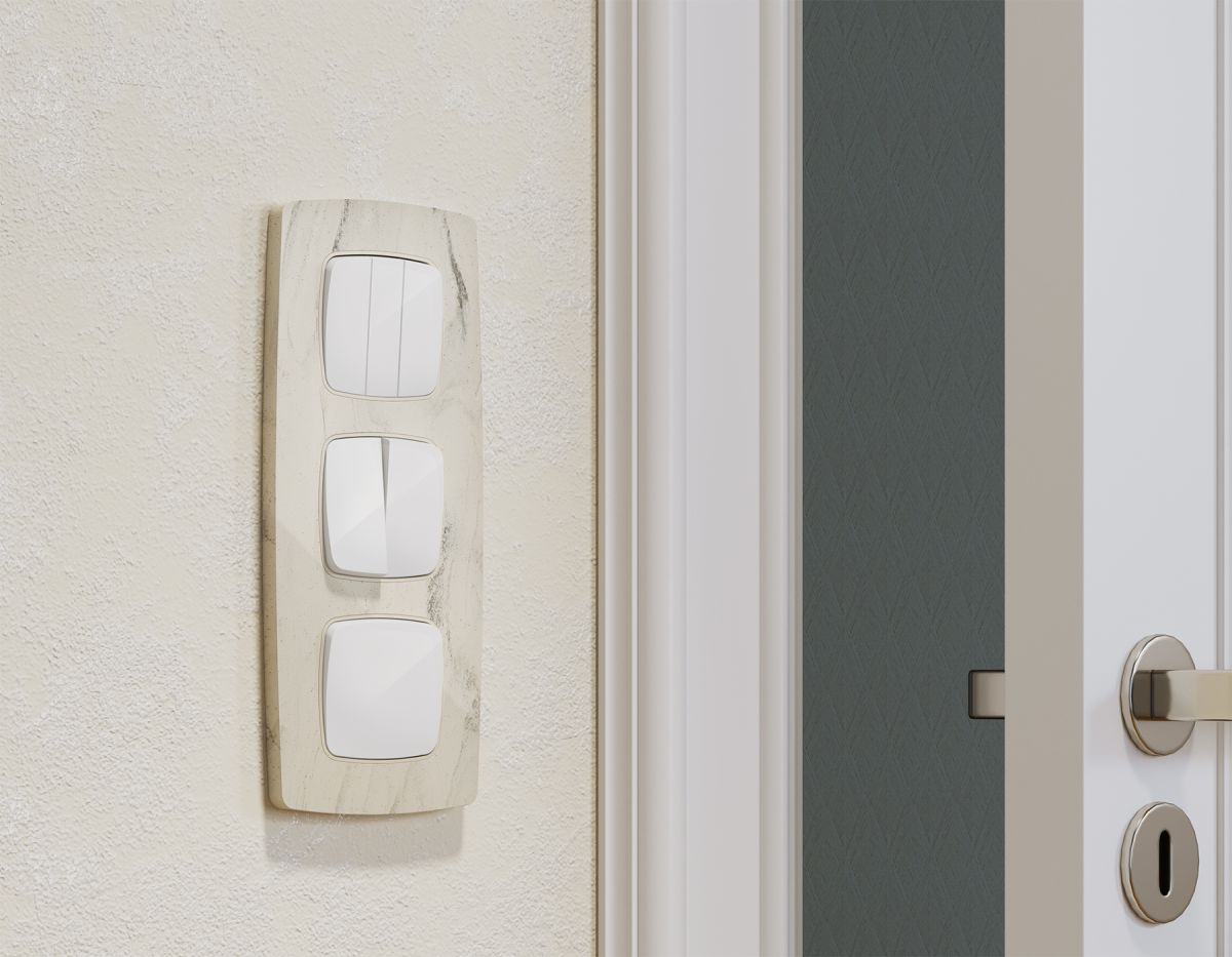 Комплект механизма 2-клавишного перекрестного выключателя Ambrella Volt 10A-250V OMEGA MO103030 Белый глянец QUANT (OP1030, VM125)