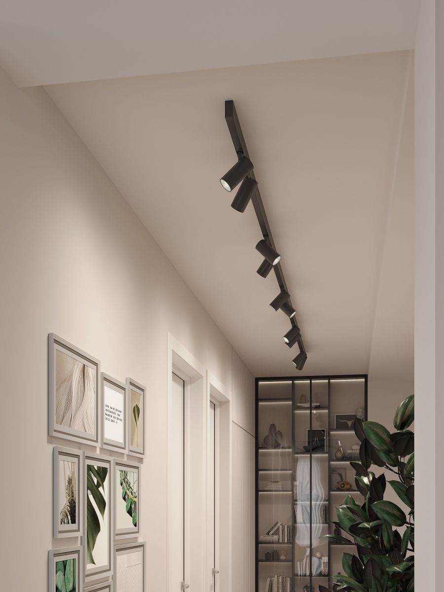 Трековая система со светильниками №3 трехфазная накладная Eldeko (48В, форма - прямая, 4м, 3000K) черная Hesby Lighting HSBL_kompl_E003_NI4B3K