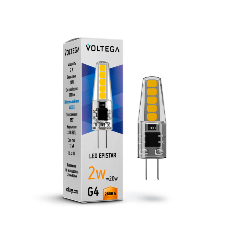 Лампа светодиодная Voltega G4 2W 2800K VG9-K1G4warm2W 7144 УЦ