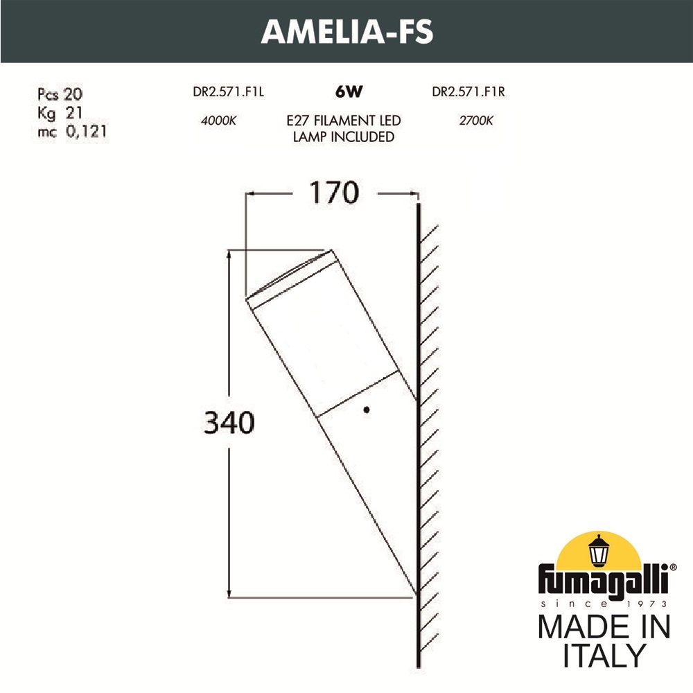Уличный настенный светильник Fumagalli AMELIA-FS DR2.571.000.LYE27