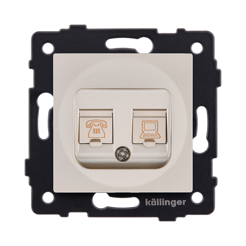 Розетка двойная RJ11 + RJ45 Cat.6, золотой Kollinger REA-011GD для Aspekt, Eleganz, Reflex