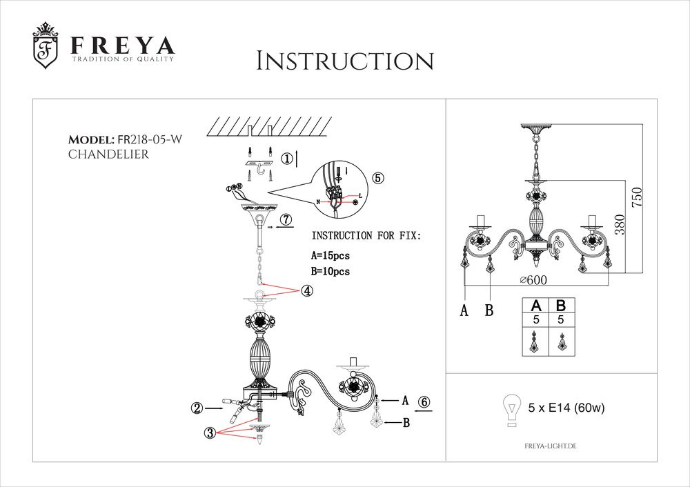 Подвесная люстра Freya Faberge FR3218-PL-05-WG
