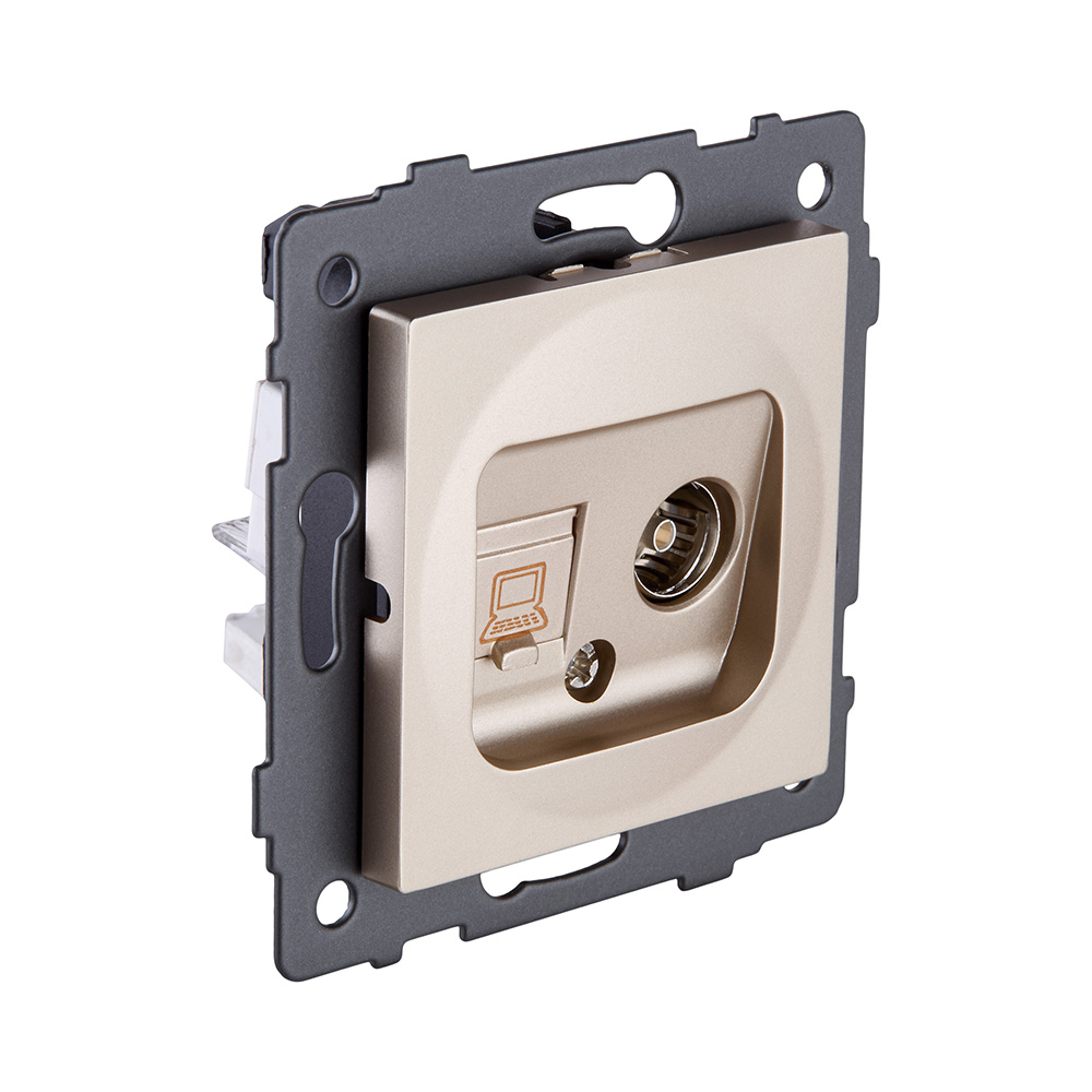 Розетка двойная TV (мама) + RJ45 Cat.6, золотой Kollinger REA-021GD для Aspekt, Eleganz, Reflex