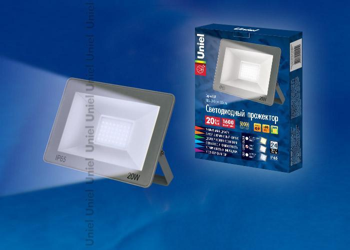 Прожектор светодиодный (UL-00001845) Uniel 20W 6000K ULF-F15-20W/DW IP65 185-240В Silver