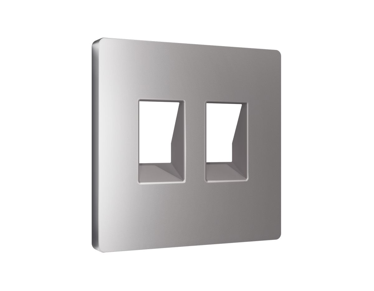 Лицевая панель Alfa (Сталь матовый) для компьютерной/телефонной двойной розетки RJ-45/RJ-11 Quant Ambrella Volt AP5121