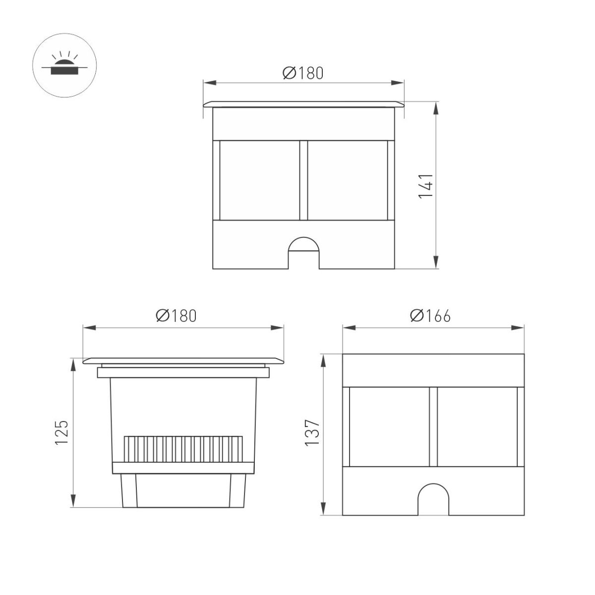 Ландшафтный светодиодный светильник Arlight LTD-DAFNA-GROUND-R180-25W Day4000 (SL, 35 deg, 230V) (IP67 Металл) 061207