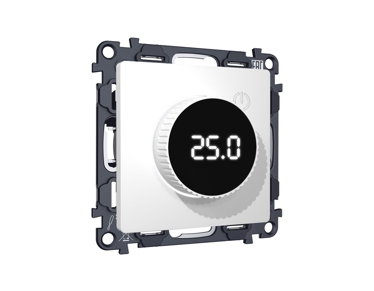 Комплект механизма терморегулятора теплого пола с цифровым дисплеем с подсветкой 16A-250V Alfa Белый матовый Quant Ambrella Volt MA125810 (AP1258, VM1385)