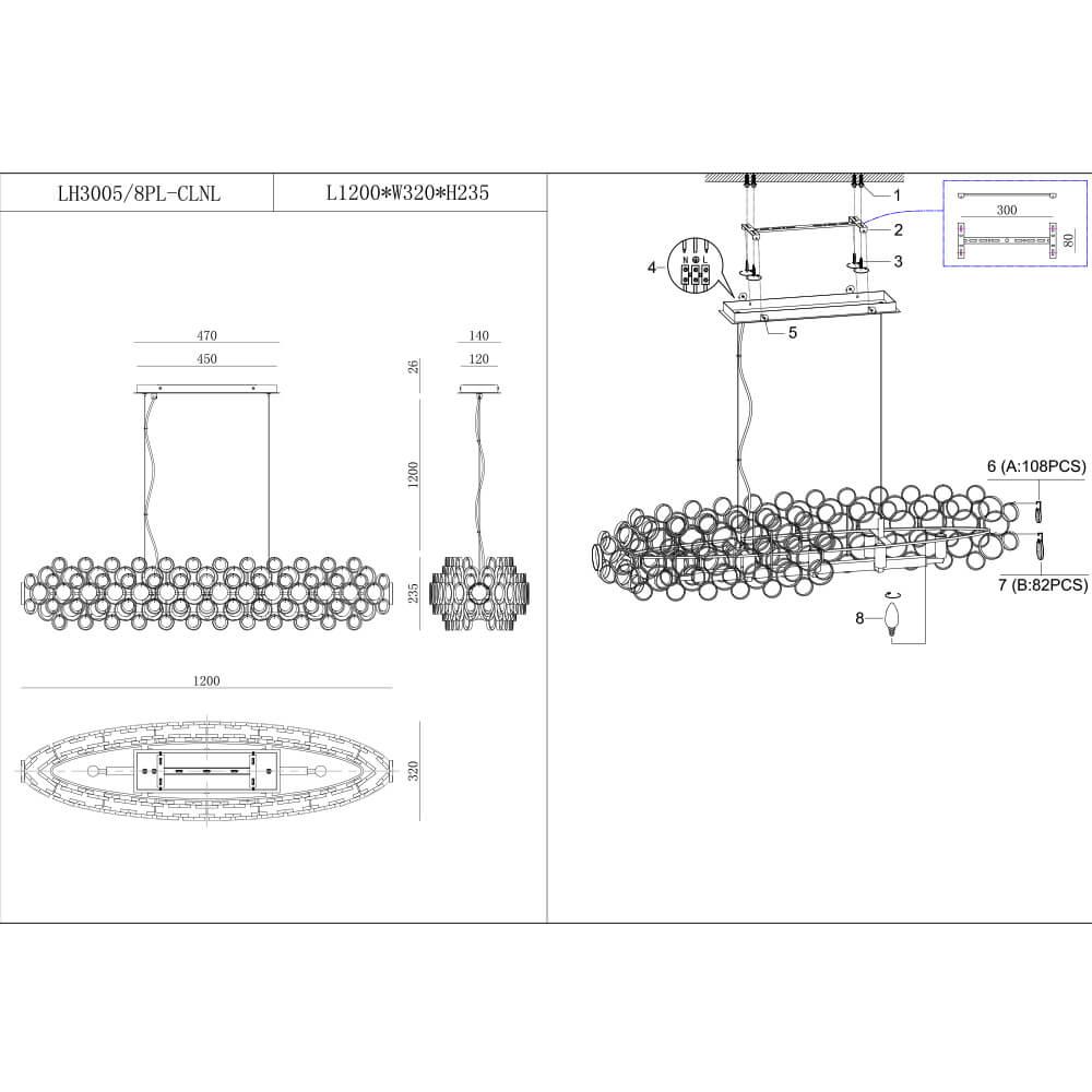 Подвесная люстра Lumien Hall Tyrry LH3005/8PL-CLNL
