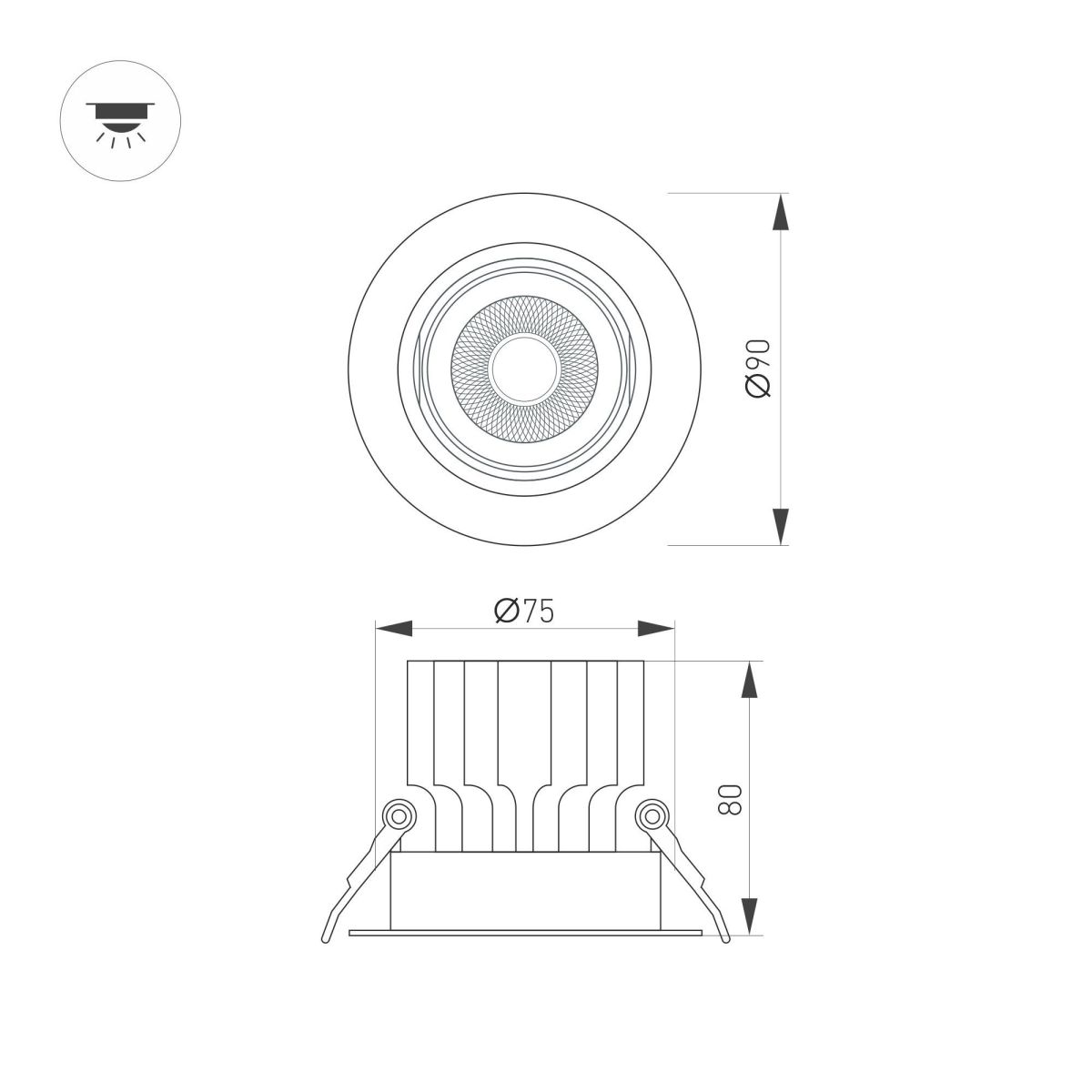 Встраиваемый светильник офисный Arlight MS-VORTEX-BUILT-R90-12W Day4000 (BK-BK, 40 deg, 230V) 057951