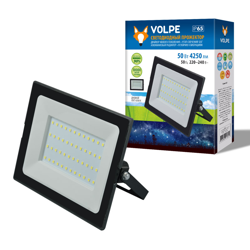 Прожектор Volpe ULF-Q513 50W/6500K IP65 220-240В BLACK картон