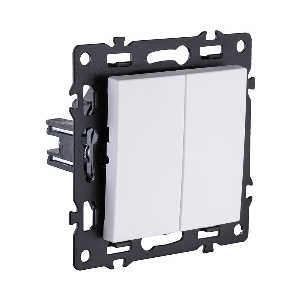 Выключатель 2-клавишный проходной 10А/250В, белый Kollinger Asthetik AS-005WH