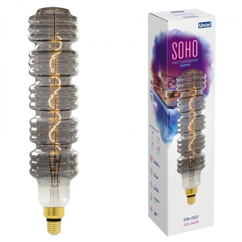 Лампа светодиодная филаментная (UL-00005921) Uniel E27 5W 2250K серая LED-SF41-5W/Soho/E27/CW Chrome/Smoke GLS77CR