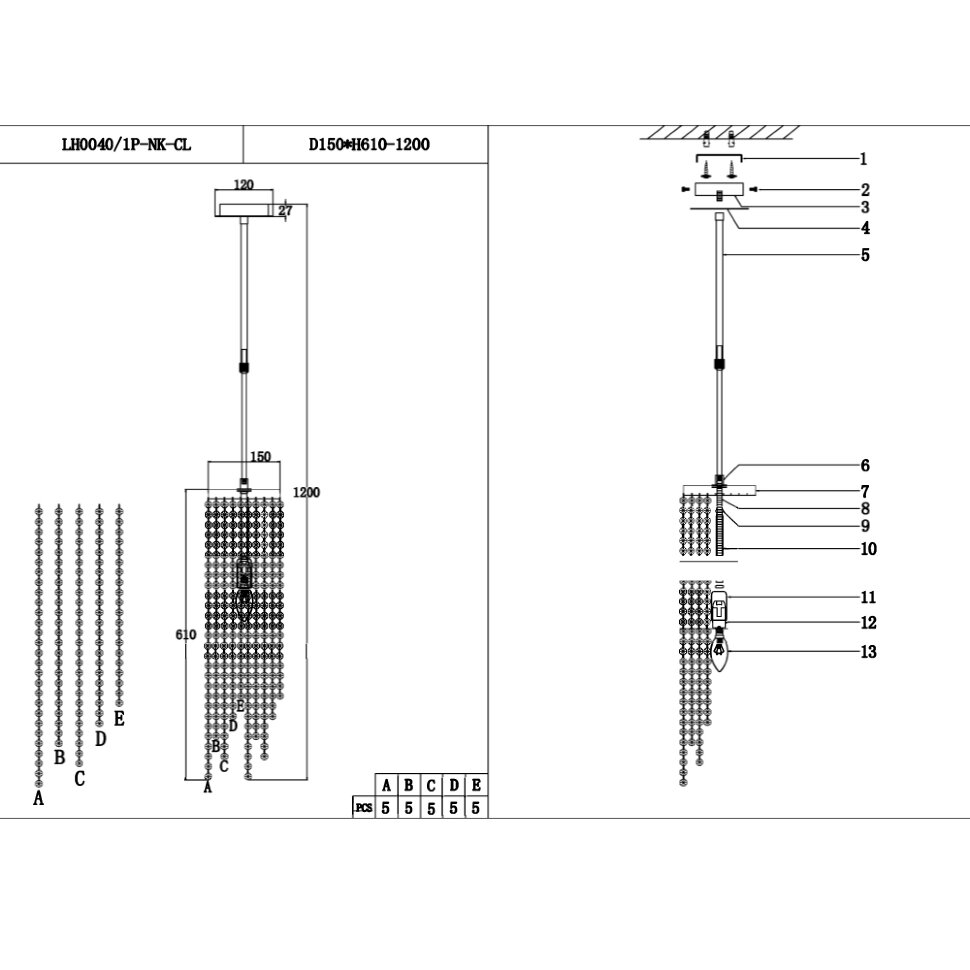 Подвесной светильник Lumien Hall Markellin LH0040/1P-NK-CL