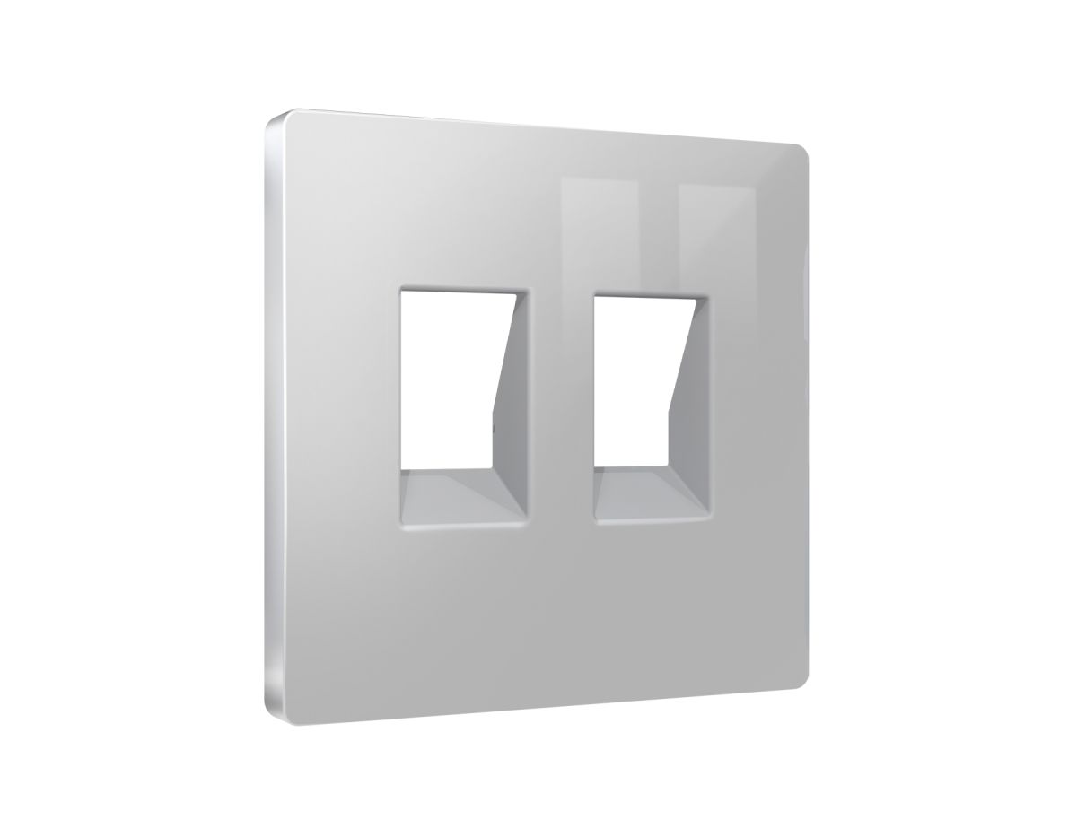 Лицевая панель Alfa (Серебро глянец) для компьютерной/телефонной двойной розетки RJ-45/RJ-11 Quant Ambrella Volt AP4121