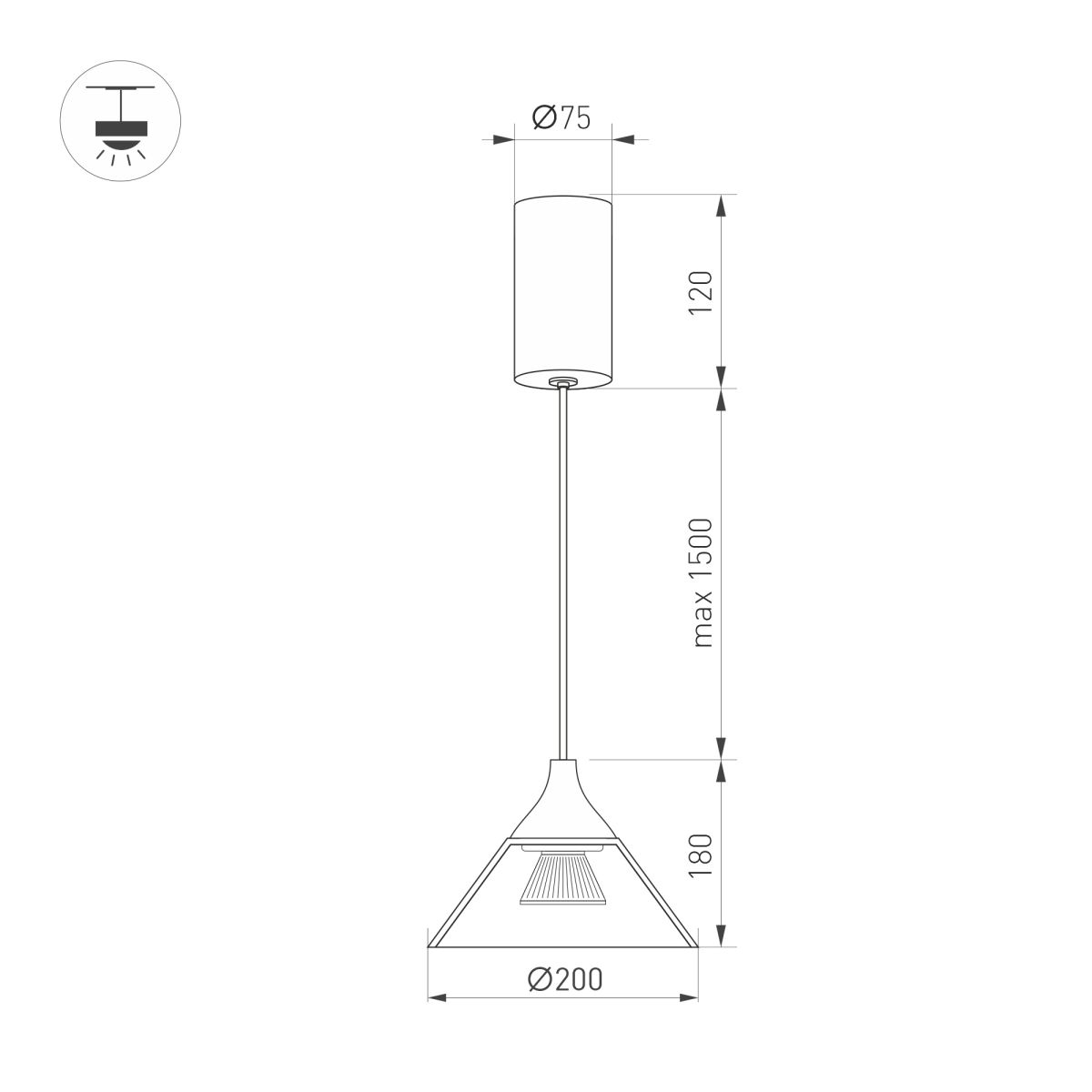 Подвесной светильник Arlight SP-OMBRELLO-HANG-R200-7W Warm3000 (BK, 30 deg, 230V) (IP20 Металл) 059590