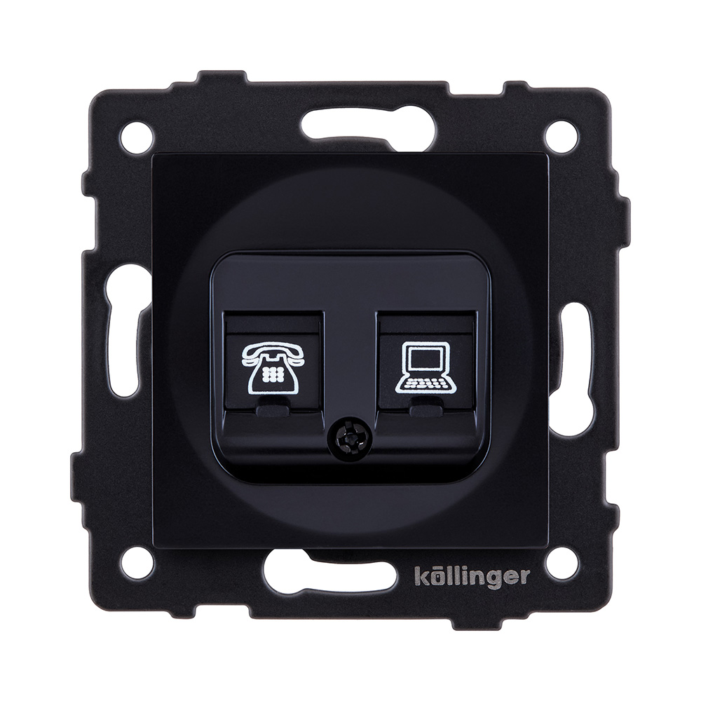 Розетка двойная RJ11 + RJ45 Cat.6, черный Kollinger REA-011BK для Aspekt, Eleganz, Reflex