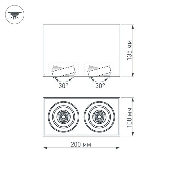 Накладной светильник Arlight SP-Cubus-S100x200-2x11W Warm3000 023085(2)