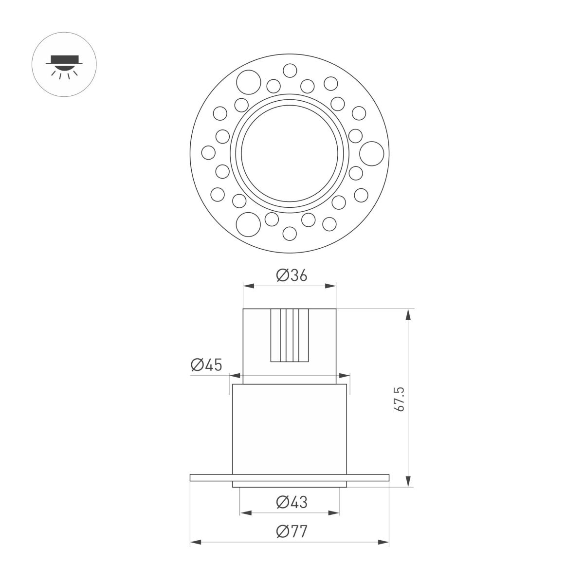 Встраиваемый светодиодный светильник Arlight MS-INVISIO-TRIMLESS-R45-10W Warm2700 (WH-WH, 36 deg, 230V) (IP54 Металл) 061925