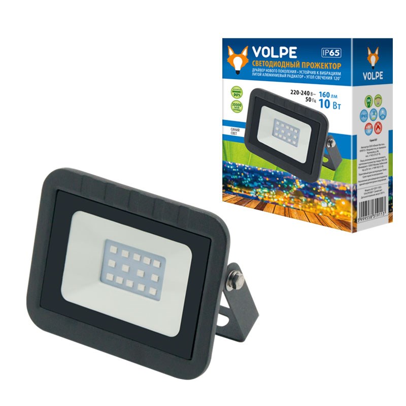 Прожектор светодиодный (UL-00002557) Volpe 10W ULF-Q511 10W/Blue IP65 220-240В Black