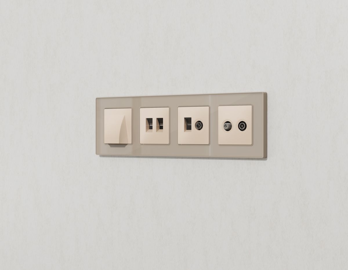 Комплект механизма розетки компьютерной + TV оконечной RJ-45 с автоматической защитной шторкой Alfa Бежевый матовый Quant Ambrella Volt MA332510 (AP3325, VM195)