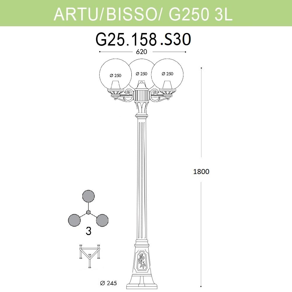 Уличный фонарь Fumagalli Artu Bisso/G250 3L G25.158.S30.BYE27