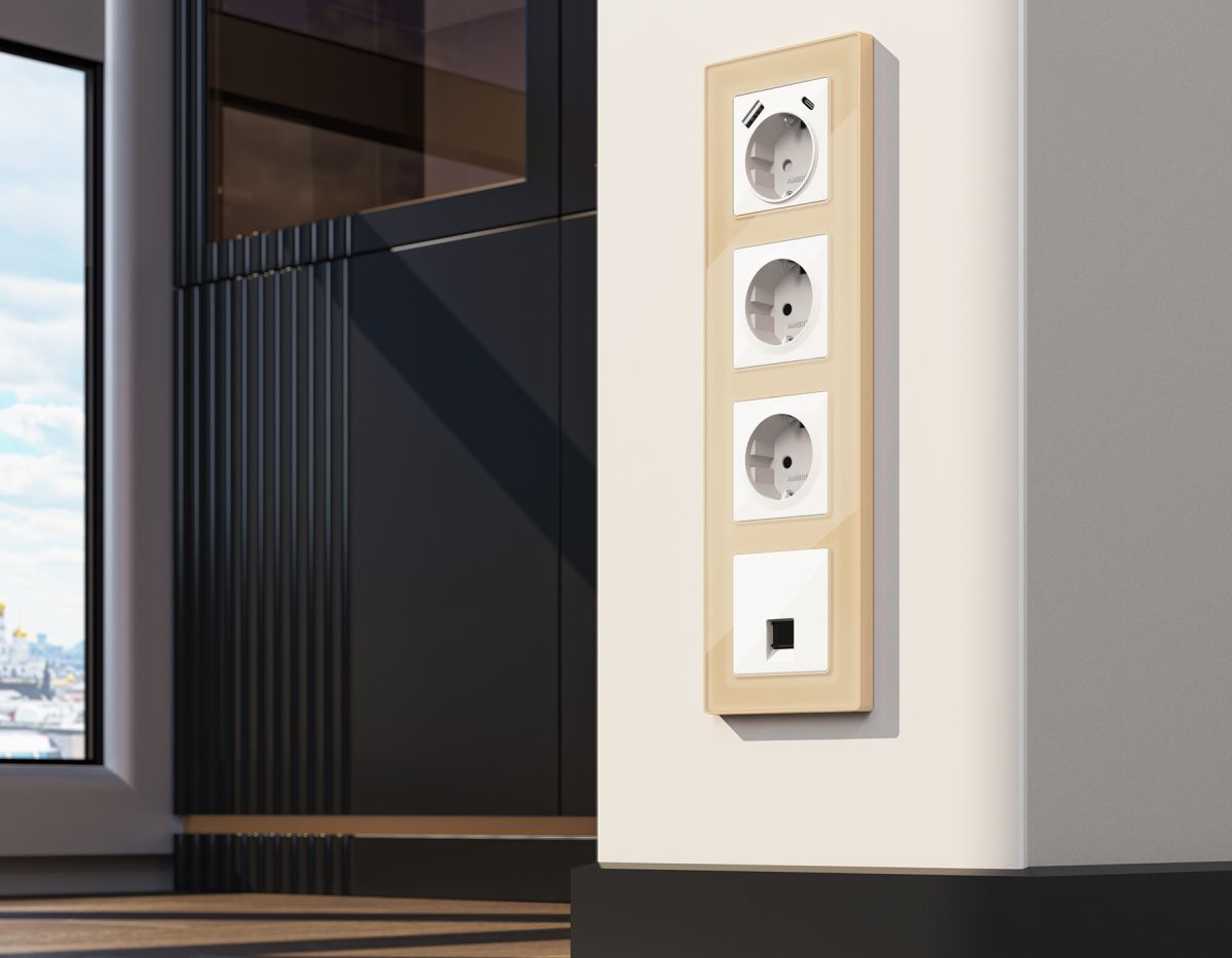 Комплект механизма компьютерной розетки RJ-45 экранированной с автоматической защитной шторкой Alfa Белый глянец Quant Ambrella Volt MA112005 (AP1120, VM185)